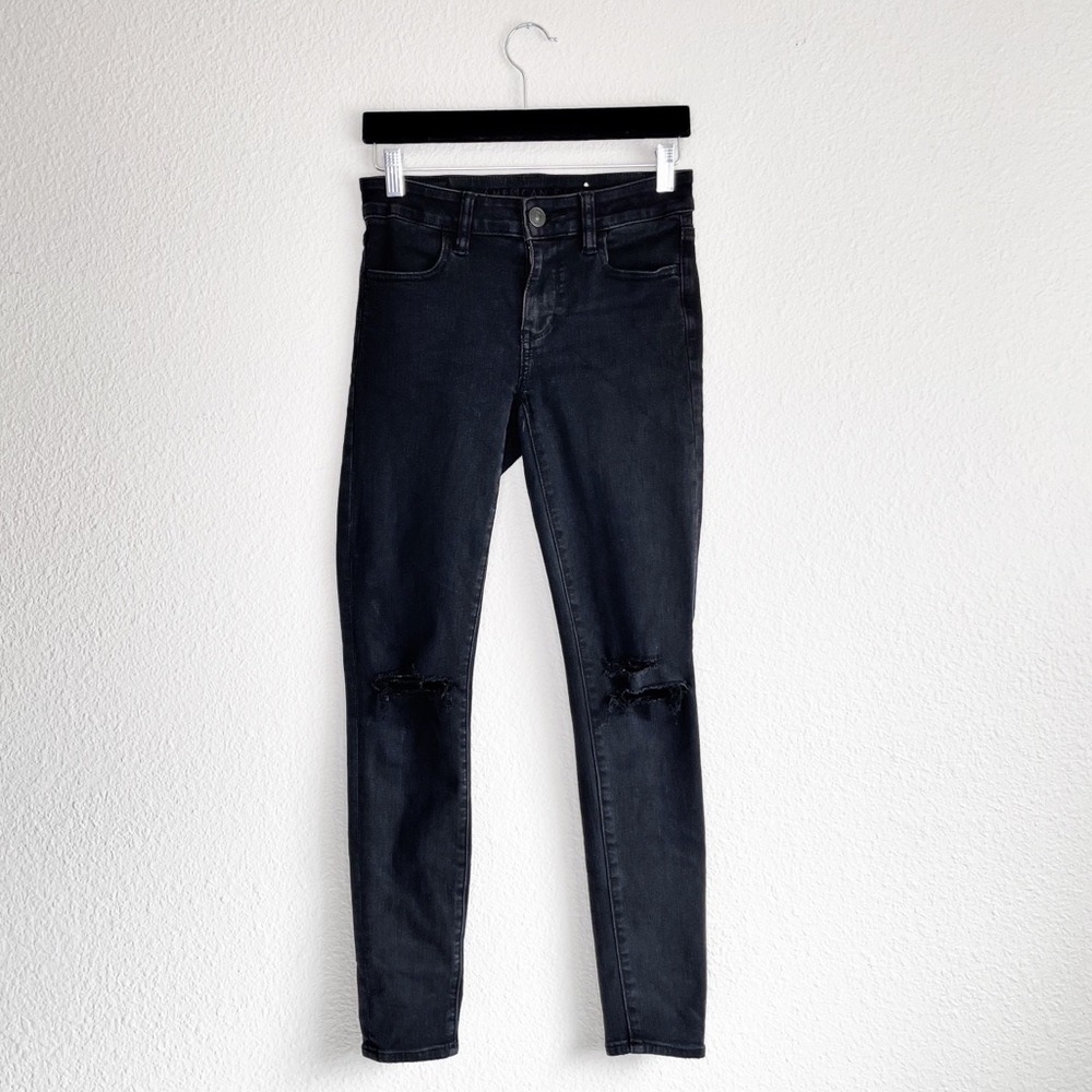 American Eagle Black Distressed Skinny Jean Jeggings